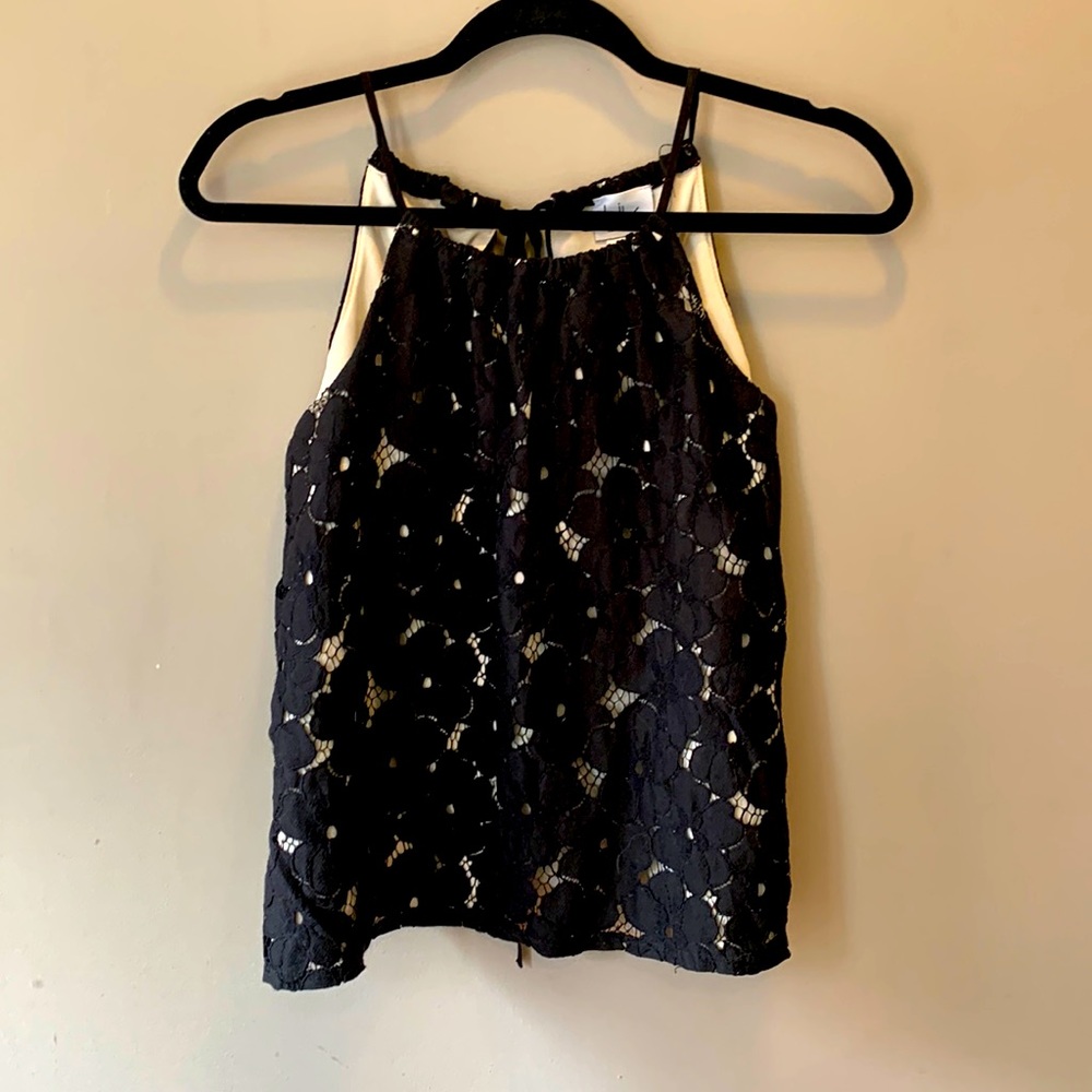 High neck black lace top